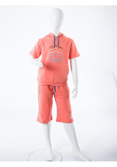 Xo Kids Erkek Çocuk Yazlık 2li Alt Üst Takım Tişort + Şort 8-14 Yaş 4222 Coral