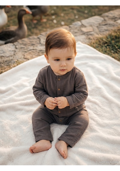 Civil Baby Palmiye Nakışlı 3-12 Ay Tulum - Kahverengi Acı Kahve