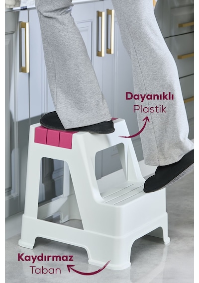 Vienev Plastik Basamaklı Tabure Pembe Pembe
