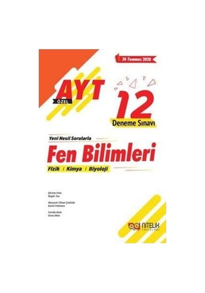 Nitelik Yayınları Yks Ayt Fen Bilimleri 12 Deneme Sınavı