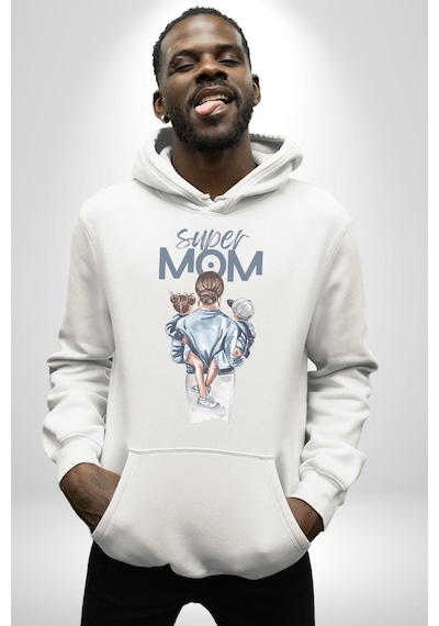 Süper Anne Anneler Günü Doğum Hediyesi Kadın Erkek Beyaz Kapüşonlu Sweatshirt Hoodie Beyaz