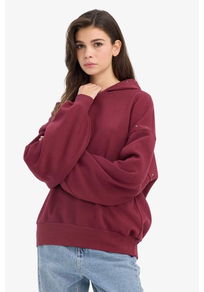Defacto Oversize Geniş Kalıp Kapüşonlu Kalın Kumaş Sweatshirt G7375ax25cwbr2 Bordo-br2