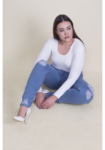 Şans Kadın Mavi Yırtık Detaylı Likralı Kot Skinny Pantolon 65n35338-mavi Mavi