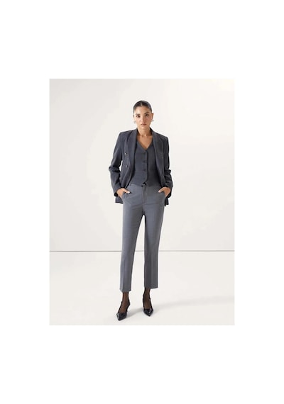 LC Waikiki Lcw Vision Gri Beli Kemerli Havuç Kesim Kadın Pantolon Grey Melange