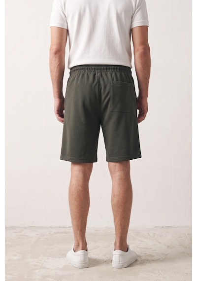 Elemge Erkek Haki Dokulu Kumaş Rahat Kalıp Beli İpli Şort Günlük Basic Regular Fit Cepli Normal Bel Esnek Bermuda