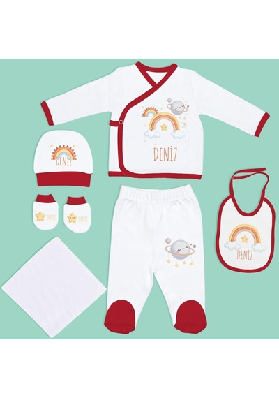 Bk Kids Kişiye Özel Hastane Çıkışı, Bebek Kıyafeti, Yeni Doğan Bebek Hediyesi, 6 Parça Kırmızı Bebek Elbise Giyim Seti-3