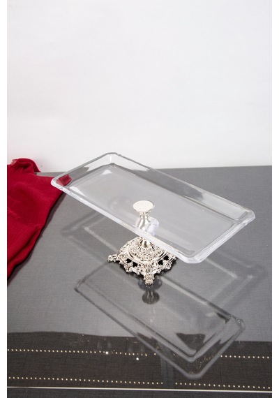 Argkristal Nude Gümüş Detaylı Dikdörtgen Tepsi Servis Sunum Tepsisi 30x14x15 Cm Gümüş