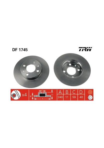 Fren Disk - Fiat Tipo, 500, Panda, Punto, Bravo, Seicento, Barchetta, Coupe, Cinquecento, Uno, Marea, Palio, Tempra, Egea, 155, 33, 145 - Trw-df174