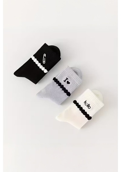 Hitit Socks Kadın 5 Çift Premium Kalite Şerit Kabartmalı Ataç Hello Love ... Çok Renkli