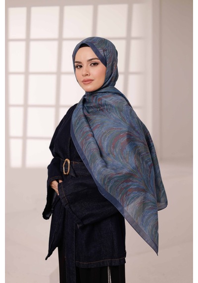 Mimiyum Ebru Desen-soft Şal Mavi Çok Renkli