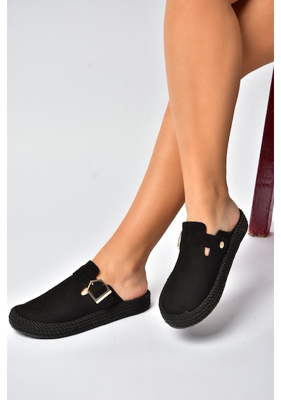 Fox Shoes Y596148402 Siyah Süet Önü Kapalı Sapo Terlik