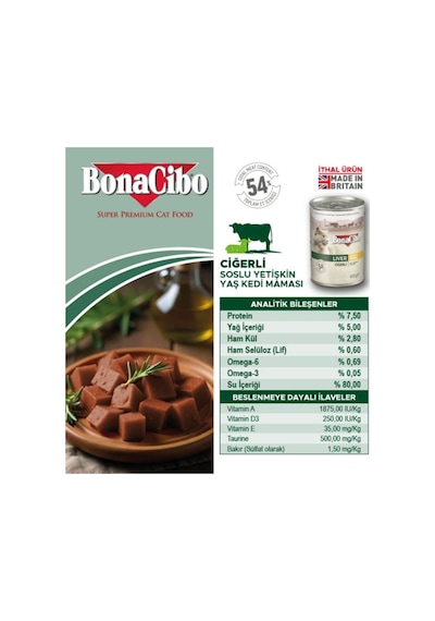 Bonacibo Kısırlaştırılmış Tavuklu Kedi Maması 2 Kg + 6 Adet 400 Gr Ciğerli Yaş Mama