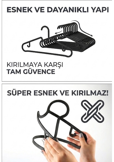 20 Adet Slim Askı Elbise Askısı ,etek Askısı, Pantolon Askısı, Bluz Askısı 20 Adet. Siyah