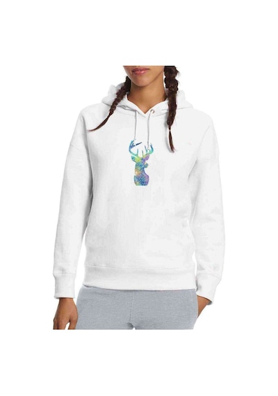 Watercolor Deer Color Baskılı Beyaz Kadın Kapşonlu Sweatshirt