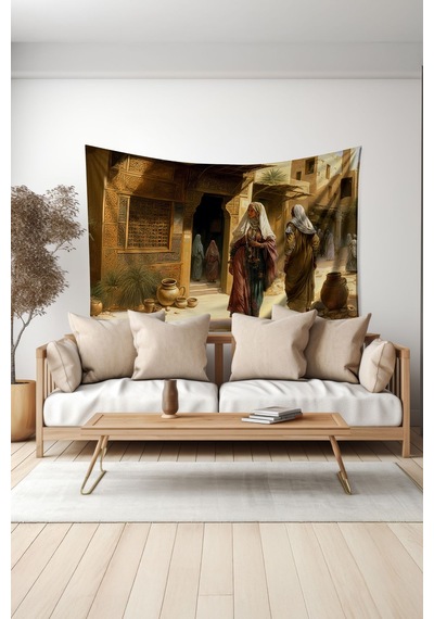Eski Osmanlı Desenli Duvar Halısı Duvar Örtüsü Tapestry Süet Dokulu Kumaş