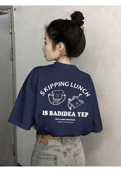 Noıssey Karikatür Ve Grafik Tasarım Oversize T-shirt Cartoon/letter Serisi Kod362 Lacivert
