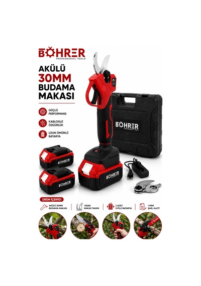 Böhrer Ba011367 Çift Kademeli Çift Akülü Dal Budama Bağ Makası - 36v 5ah