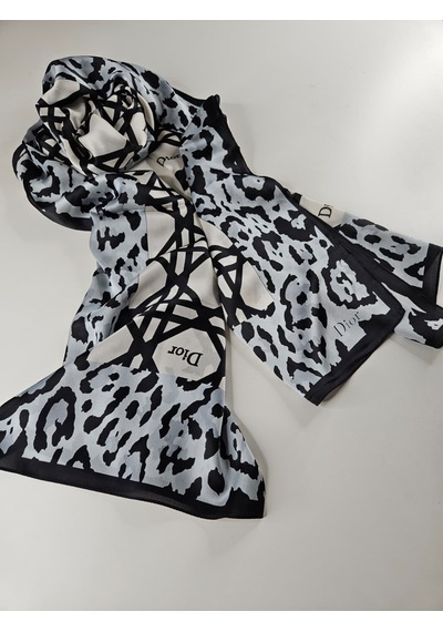 Miorel Scarfs Leopar Tema Cd Tema Vual İpek Şal Aksesuar Fular Silk Scarfs Shawl Hijab Krem