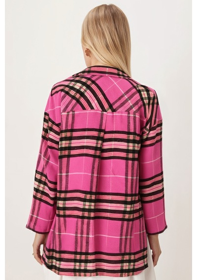 Armonika Kadın Pembe-siyah Erkek Yaka Yanları Yırtmaçlı Oversize Ceket Arm-26k001009