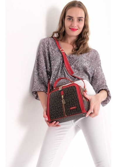 Just Polo Şık Ve Lüks Tasarım Kadın Ayarlanabilir Askılı El Ve Omuz Çantası 29x19cm Kahverengi - Kırmızı
