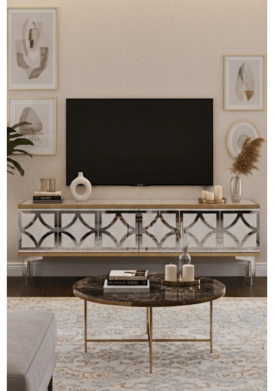 Tsa1237dbs - Lemtv120 Tv Stand, Tv Sehpası Safirmeşe - Beyaz - Sılver 120cm