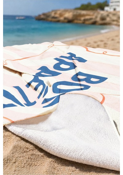 Çizgili French Retro Plaj Havlusu - Pembe Lacivert Modern Akdeniz Hızlı Kuruyan Mikrofiber Havlu Çok Renkli