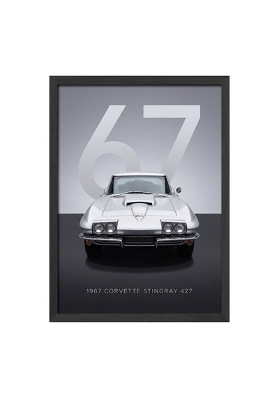 Corvette Stingray 427 Siyah Ahşap Çerçeveli Poster, Dekoratif Araba Duvar Tablosu
