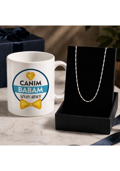 Bk Gift Kişiye Özel Babalar Günü Tasarımlı Beyaz Kupa & Yaprak Model Zincir Kolye -11, Babalar Günü Hediyesi Gümüş