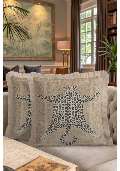 Lüks Leopar Saçaklı Yastık Kılıfı - Vintage Bohem Bej Altın Renkli Püsküllü Kırlent Kılıfı Doygun Sisli Bakır Lüks Leopar Saçaklı Yastık Kılıfı - Vintage Bohem Bej Altın Renkli Püsküllü Kırlent Kılıfı Doygun Sisli Bakır