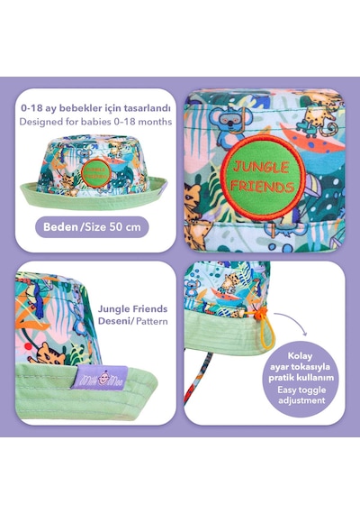 Milk & Moo Jungle Friends Ayarlanabilir Yazlık Bebek Şapkası 0-18 Ay