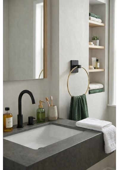 Sas Haus Yapışkanlı Gold Halka Havluluk Duvar Tipi Delme Gerektirmez Banyo Havlu Askılığı S-102 Kgt Altın