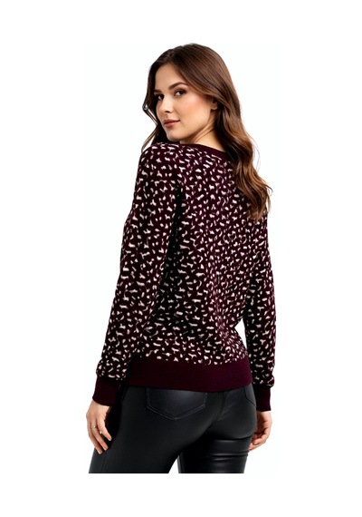 Gürkan Kadın Leopar Desen Triko Kazak Bgl-st05287 Bordo
