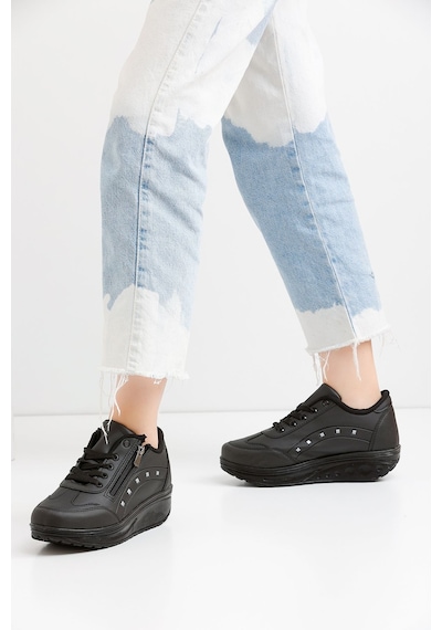 Kadın Siyah Spor Ayakkabı 6 Cm Yüksek Rahat Taban Sneaker X300 Siyah