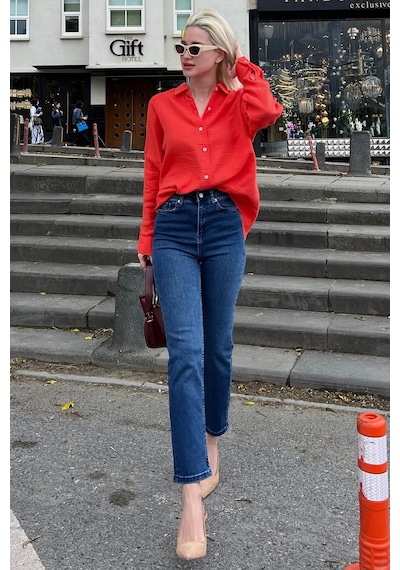Madmext Koyu Mavi Slim Fit Kadın Mom Jean Mg1738-koyu Mavi Koyu Mavi