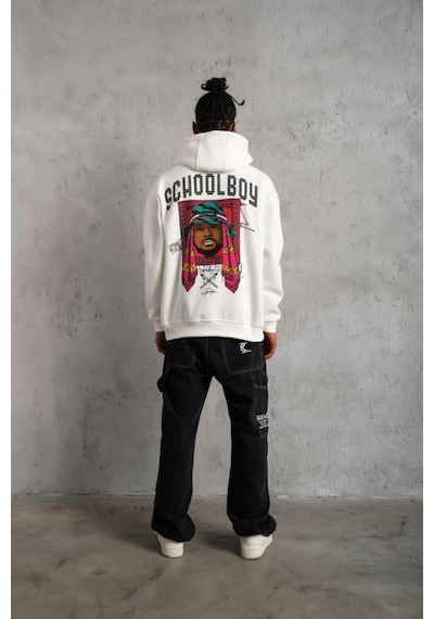 School Boy Baskılı Kapüşonlu Sweat - Beyaz -