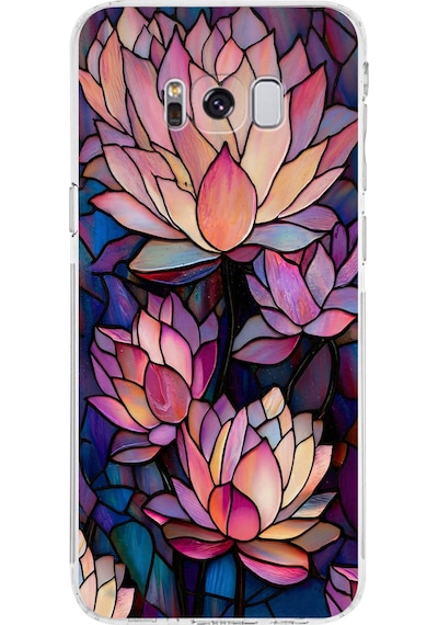 Printify Samsung Galaxy S8 Plus İle Uyumlu Vitray Sessiz Lotus Tasarımlı Şeffaf Silikon Kılıf Şeffaf