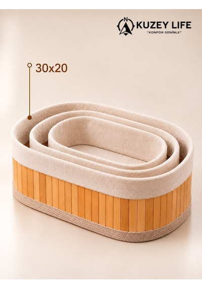 Kuzeylife Bambu Trio Oval 3lü Sepet Seti Kahverengi