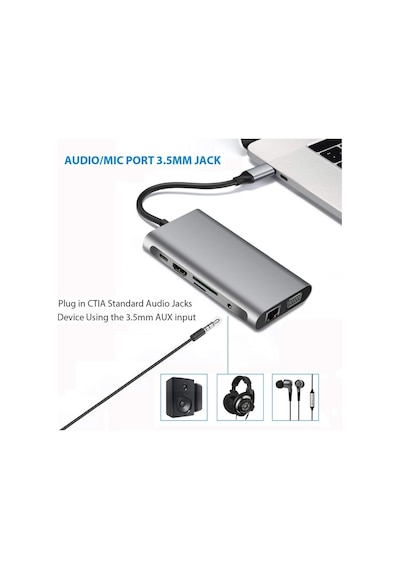 Valkyrie 10 In 1 Usb 3.0 Hdmı 4K Sd Apple Uyumlu MacBook Type-C Hub Çevirici Ç