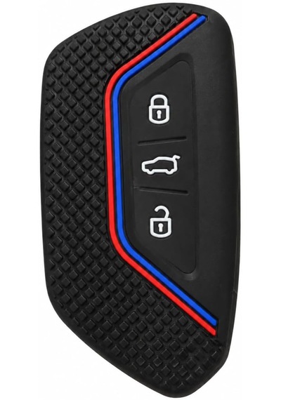 Autohan Keys Golf 8, Caddy, Tiguan 2024, Cupra Formenter, Leon Uyumlu Siyah Petek Desenli Anahtar Kılıfı, Mavi-kırmızı Şeritli
