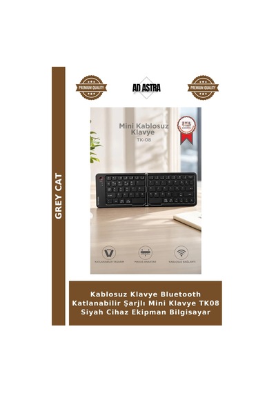 Kablosuz Klavye Bluetooth Katlanabilir Şarjlı Mini Klavye Tk08 Siyah Cihaz Ekipman Bilgisayar