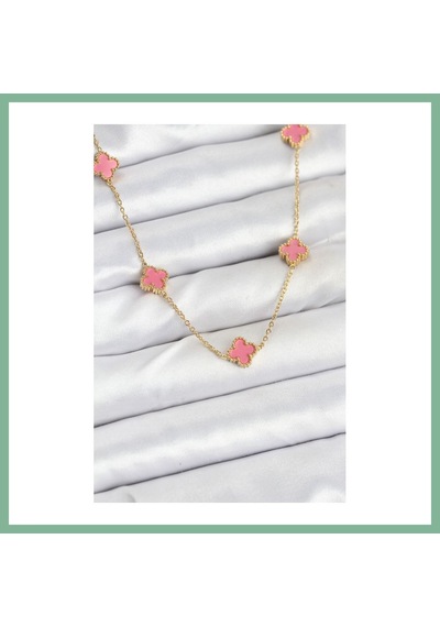 Bşkvirgo 316l Çelik Zincir Gold Renk Pembe Baby Boy Yonca Kadın Kolye Bsk2026