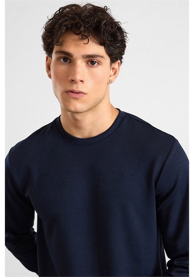 Süvari Lacivert Regular Düz Baskısız İnterlok Bisiklet Yaka Cepsiz Düz Sweatshirt Ssw2013700035-m09