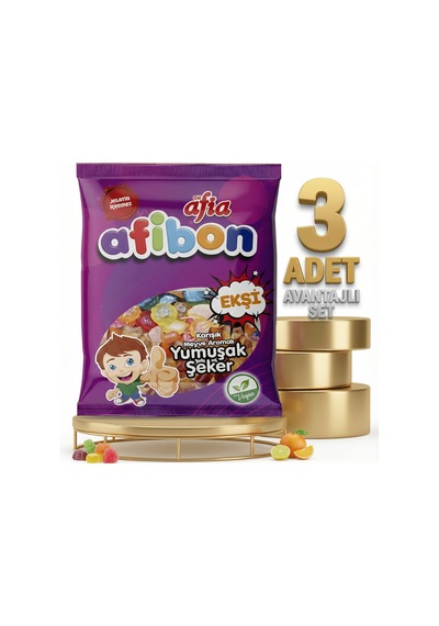 Afia Afibon Ekşi Karışık Meyveli Yumuşak Şeker 3x80 Gr