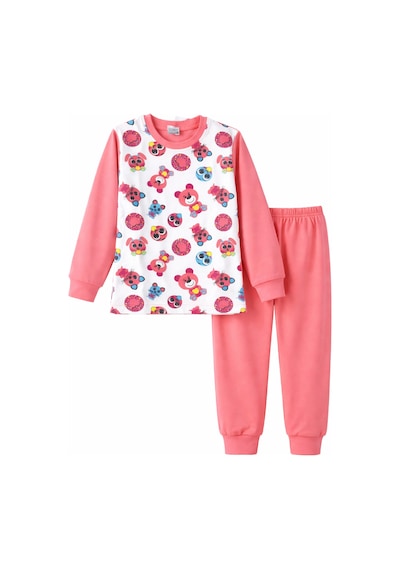 Kız Çocuk Pamuklu Desenli Pijama Takımı 6068-08 Mercan Mercan