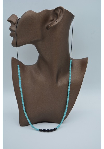 Stoneage Jewellery Arpa Oniks Ve Turkuaz Taşlı Metalsiz  Kolye Mavi