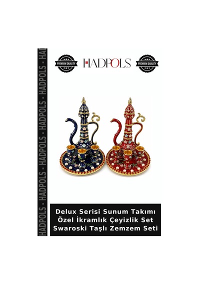 Delux Serisi Sunum Takımı Özel İkramlık Çeyizlik Set Swaroski Taşlı Zemzem Seti