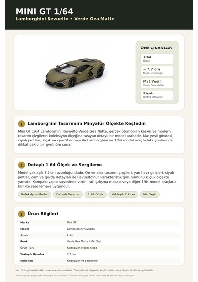 Mini Gt 1/64 Lamborghini Revuelto Verde Gea Matte Diecast Koleksiyon Model