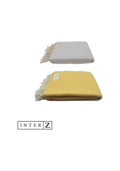 INTERZ 2'li Set Peştemal Plaj Havlusu , %100 Pamuk, Sarı - Gri