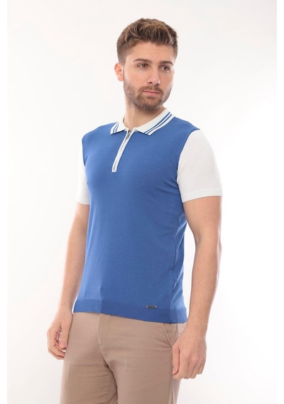 Fore Sport Tişört Kısa Kol Triko Polo Yaka Fermuarlı Saks Beyaz