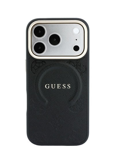 Apple iPhone Uyumlu 18 Pro Max Kılıf Guess Lisanslı M-safeli Yazı Logolu C-magnet Pu Deri Peony Kapak Siyah